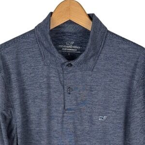Vineyard Vines Performance Long Sleeve Polo Shirt Mens Large Navy Blue Striped